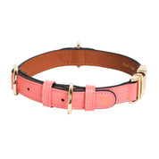 Handcrafted Engraved Leather Dog Collar - Flamingo Pink