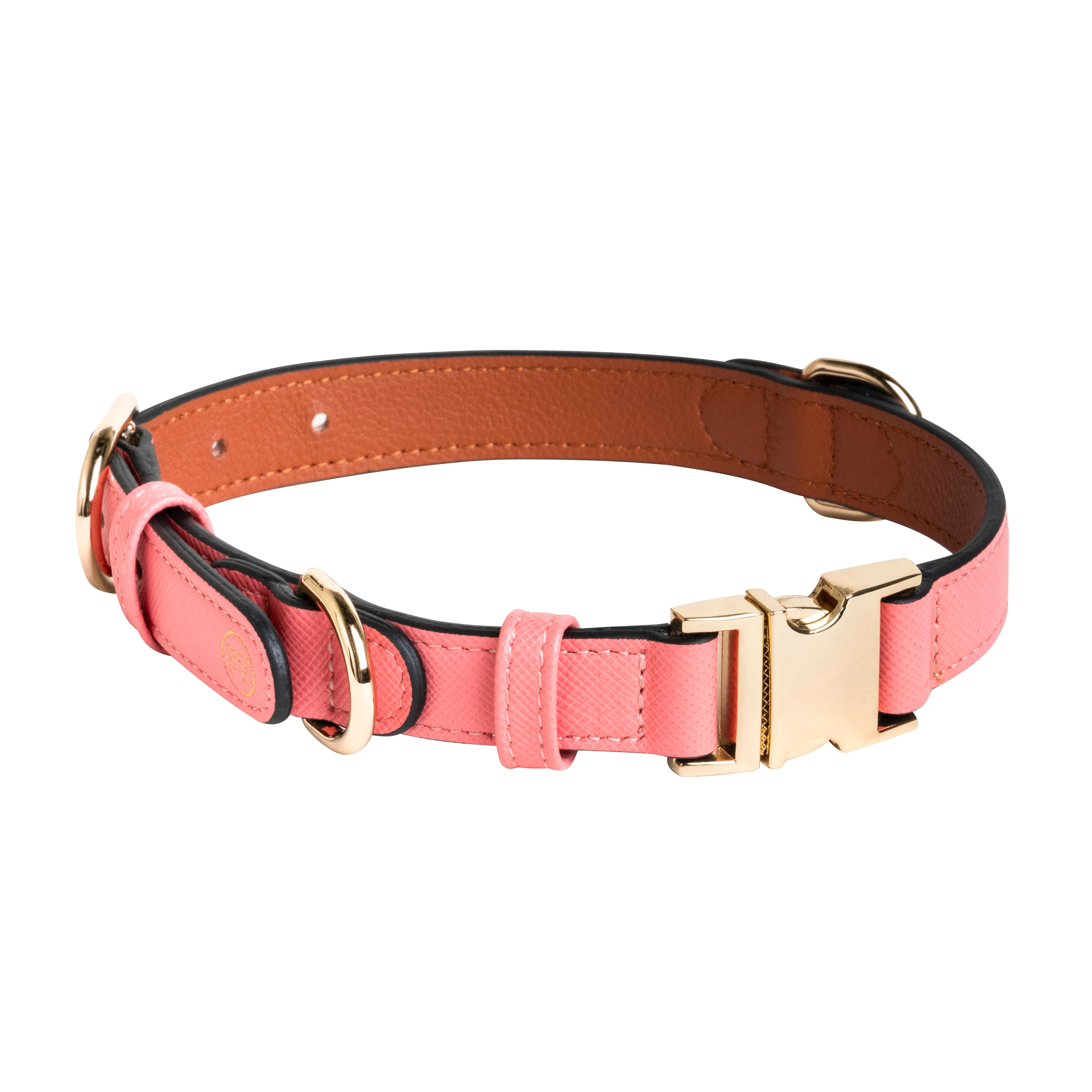 Handcrafted Engraved Leather Dog Collar - Flamingo Pink