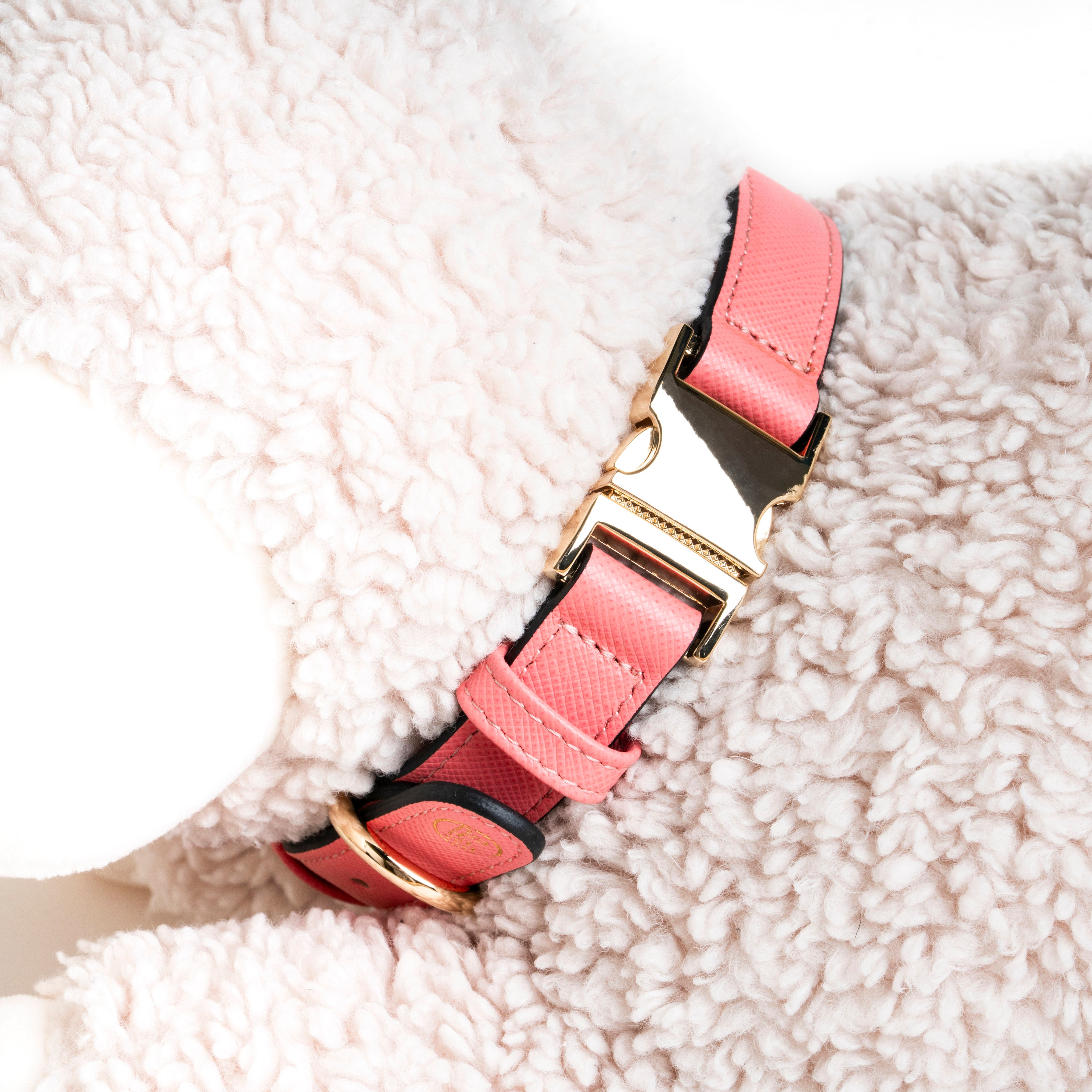 Handcrafted Engraved Leather Dog Collar - Flamingo Pink