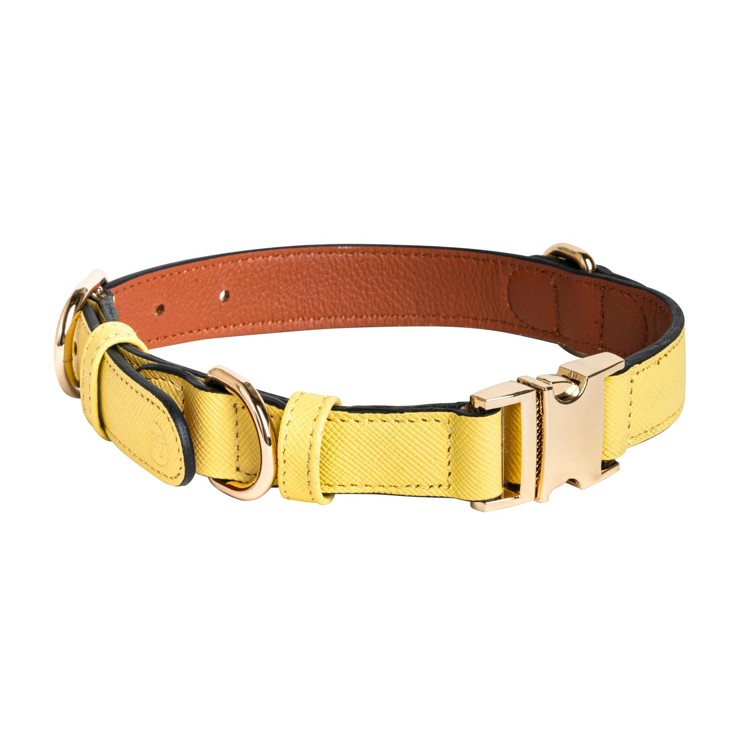 Handcrafted Engraved Leather Dog Collar - Vivid Yellow