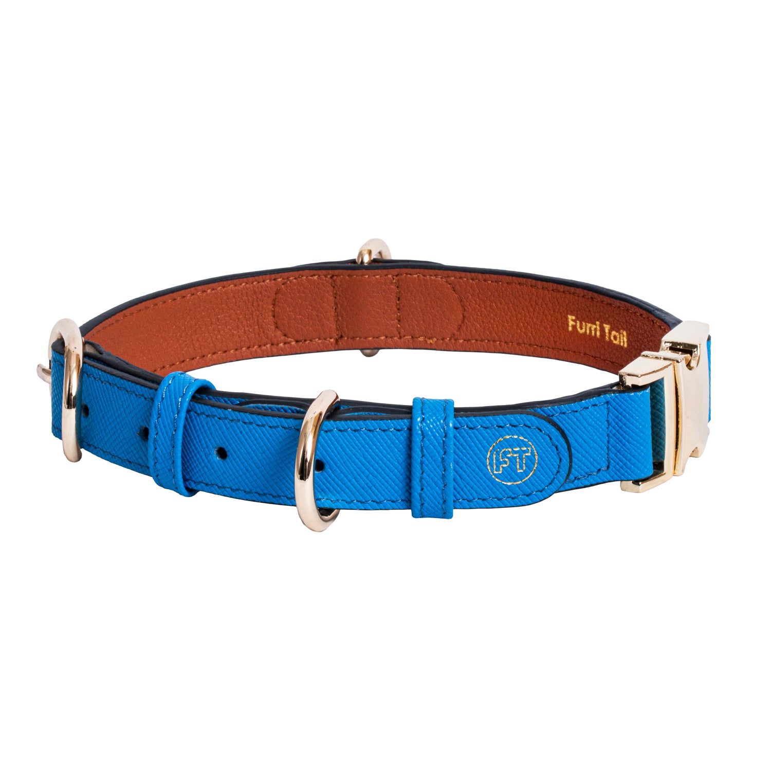Handcrafted Engraved Leather Dog Collar - Bright Blue