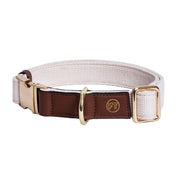 Handcrafted Leather Canvas Dog Collar - Beige