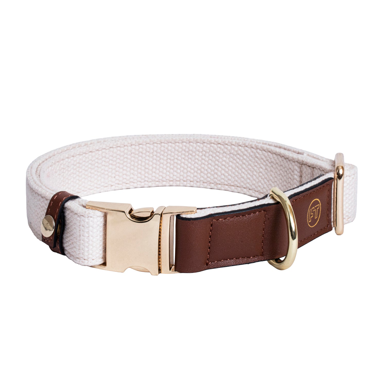 Handcrafted Leather Canvas Dog Collar - Beige