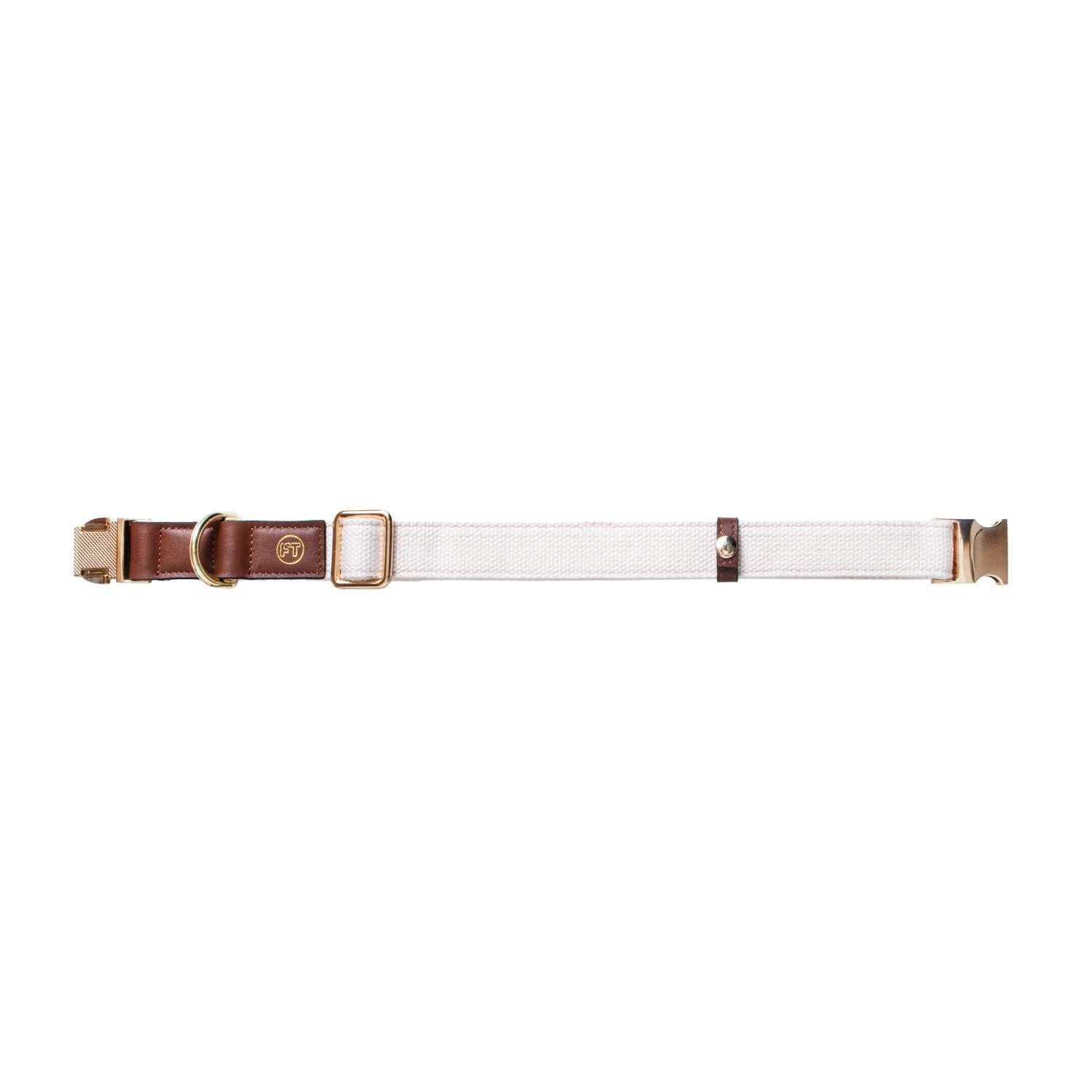 Handcrafted Leather Canvas Dog Collar - Beige