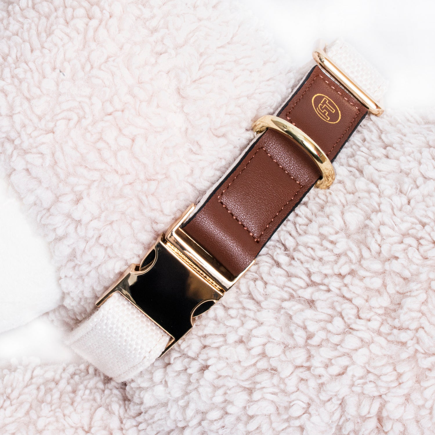 Handcrafted Leather Canvas Dog Collar - Beige