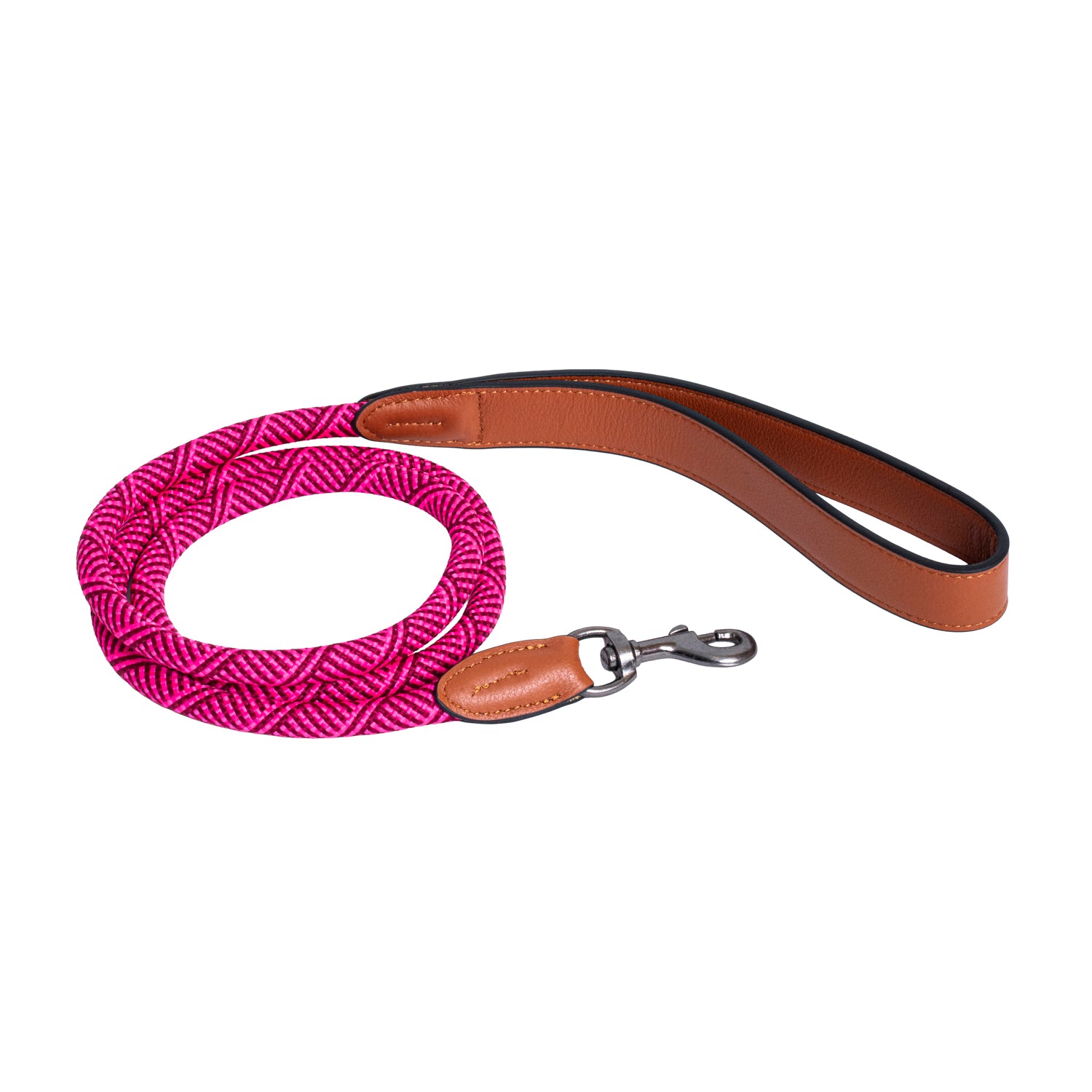 Furri Explorer Climbing Rope Leash with Leather Handle: Rugged Standard Leash for Pets - Magenta Red
