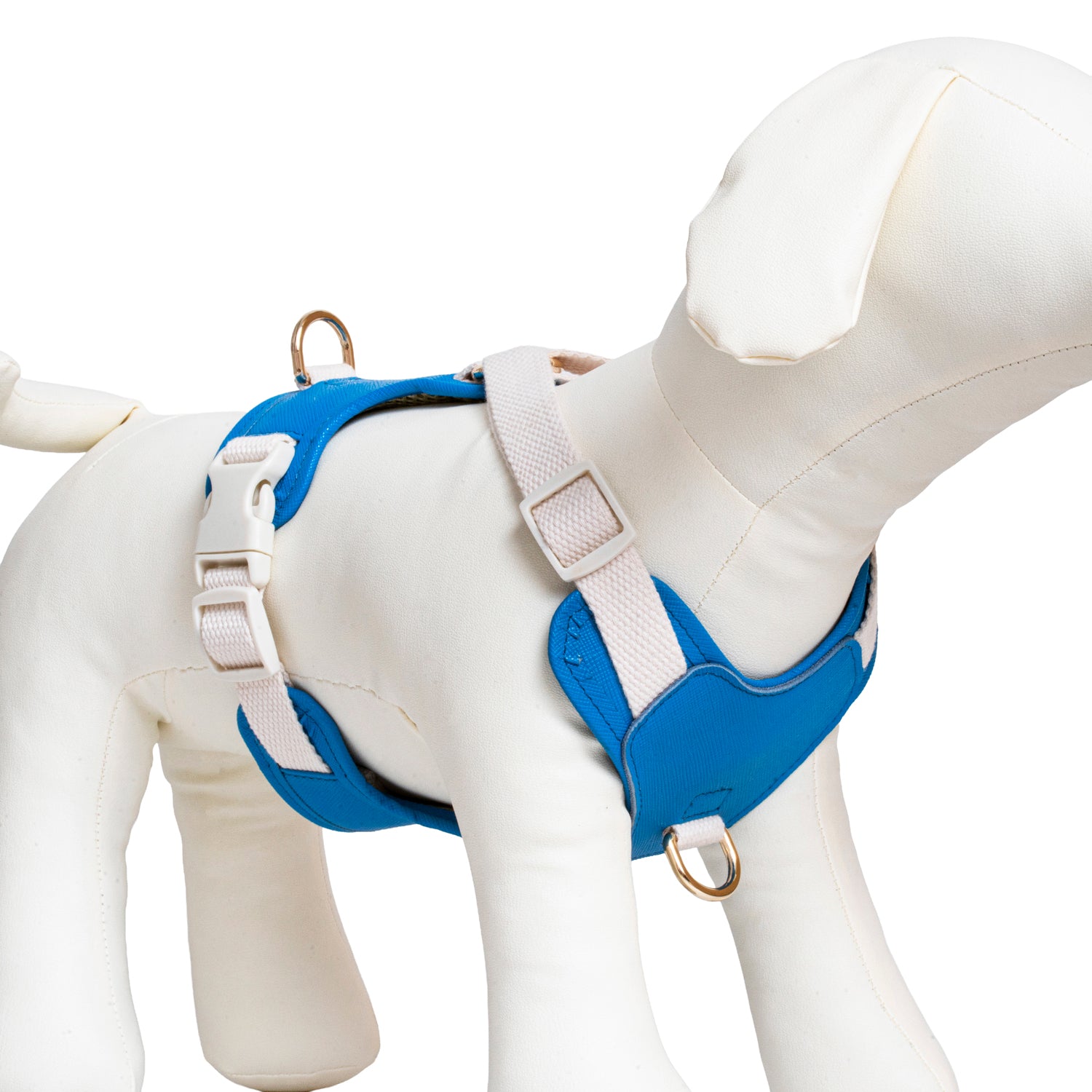 Furri Tail Handcrafted Leather Canvas Harness: Stylish Comfort for Active Pets - Bright Blue