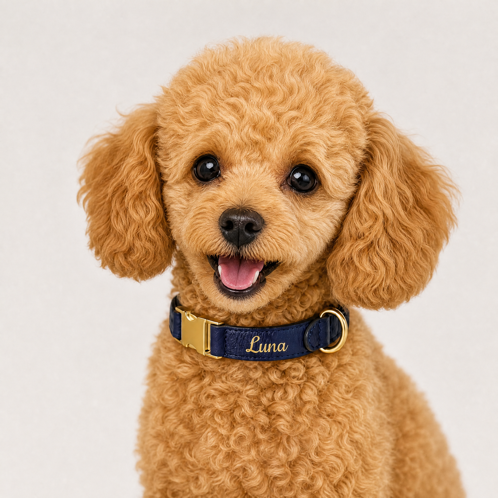 Handcrafted Engraved Leather Dog Collar - Navy Blue