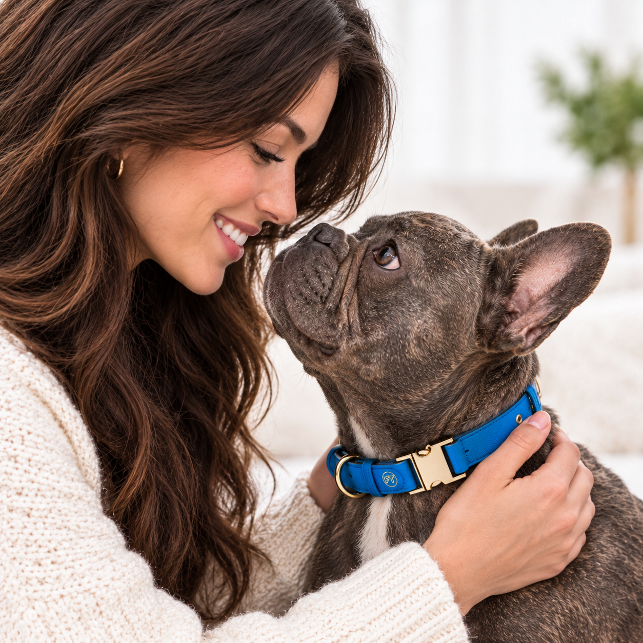 Handcrafted Leather Dog Collar - Vivid Blue