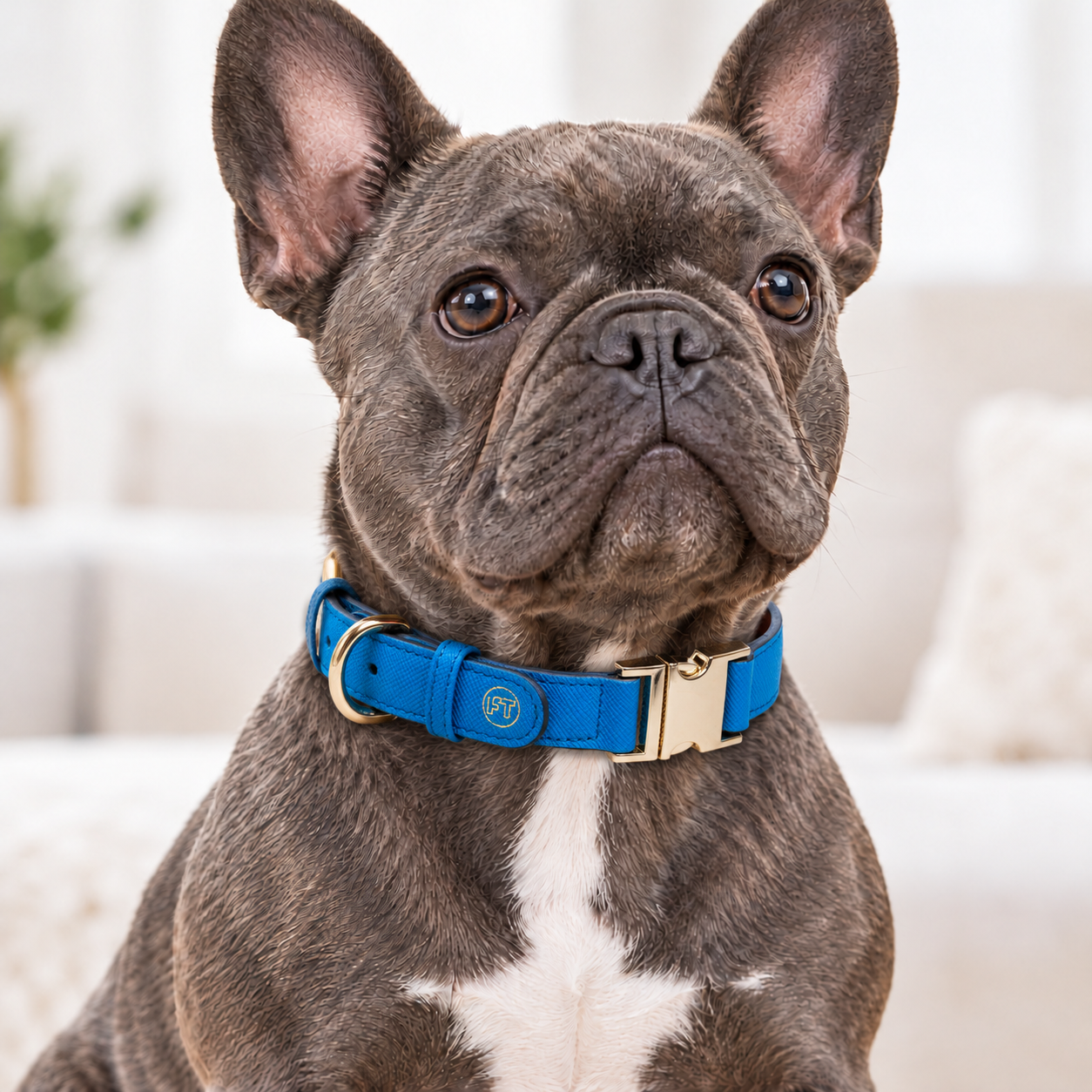 Handcrafted Leather Dog Collar - Vivid Blue