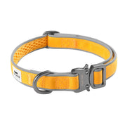 Yellow dog sport collar with gray buckle of breathable air mesh canvas