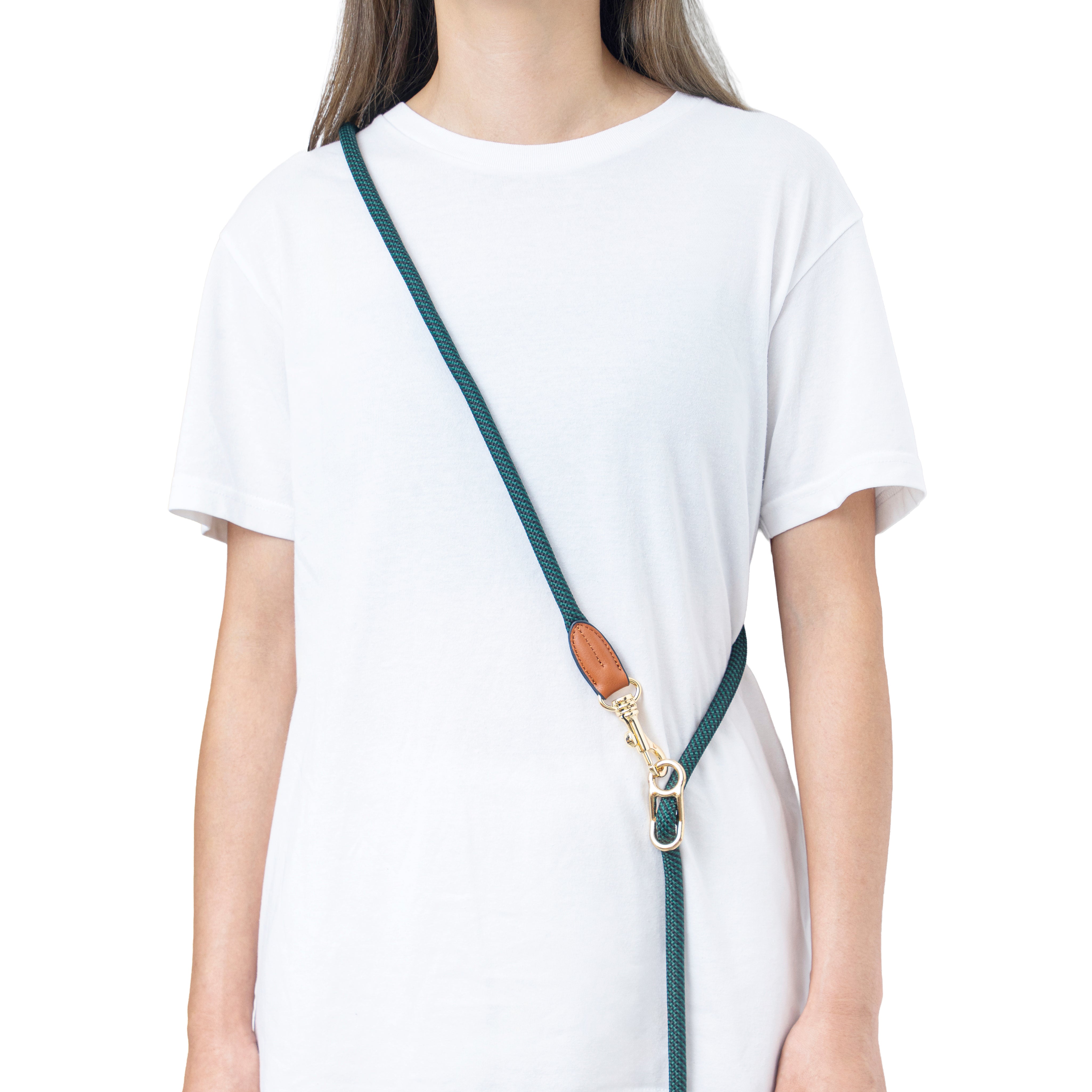 Furri Explorer Hands-Free Crossbody Leash: Effortless Adventures with Climbing Rope - Striped - Green Black