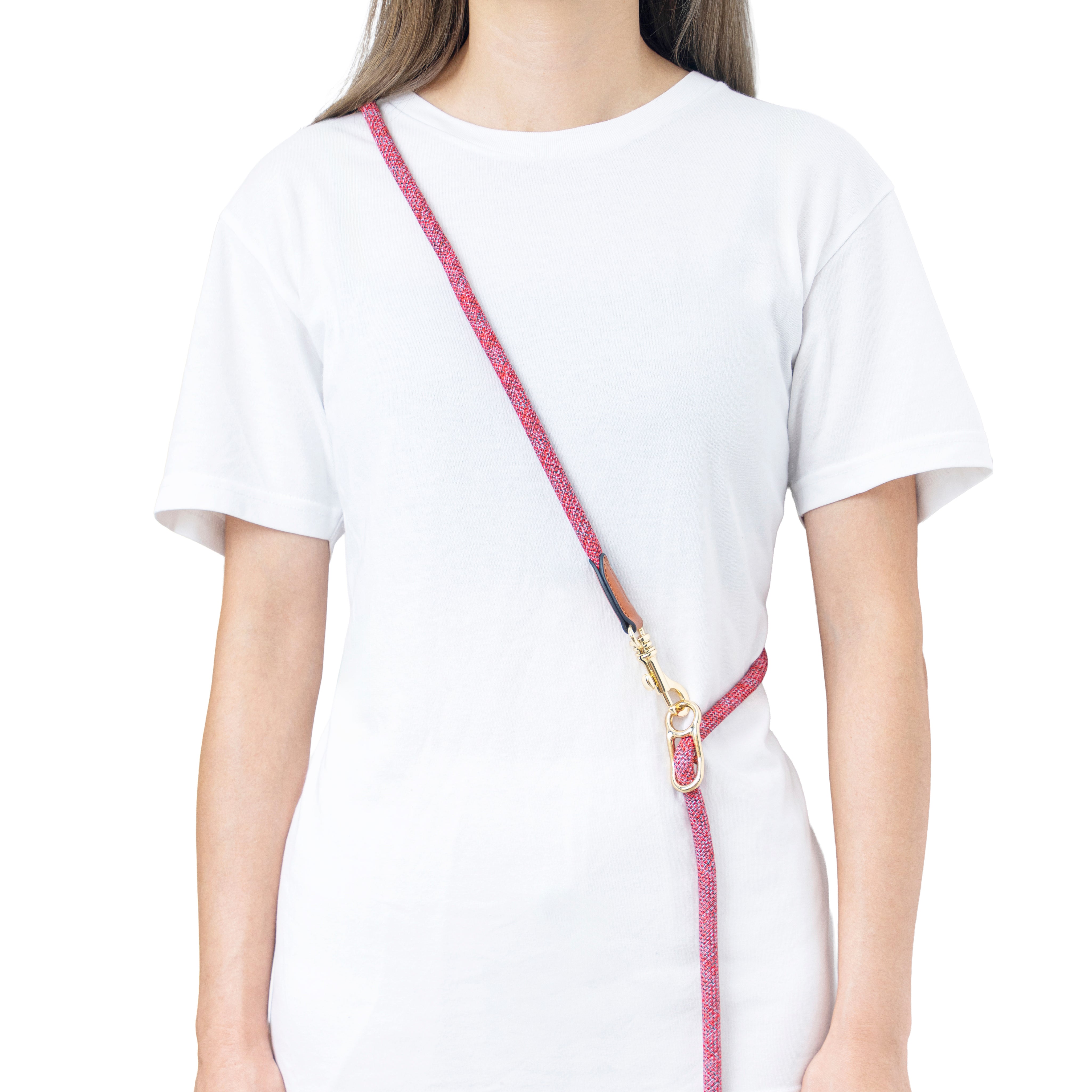 Furri Explorer Hands-Free Crossbody Leash: Effortless Adventures with Climbing Rope - Melange Red Grey