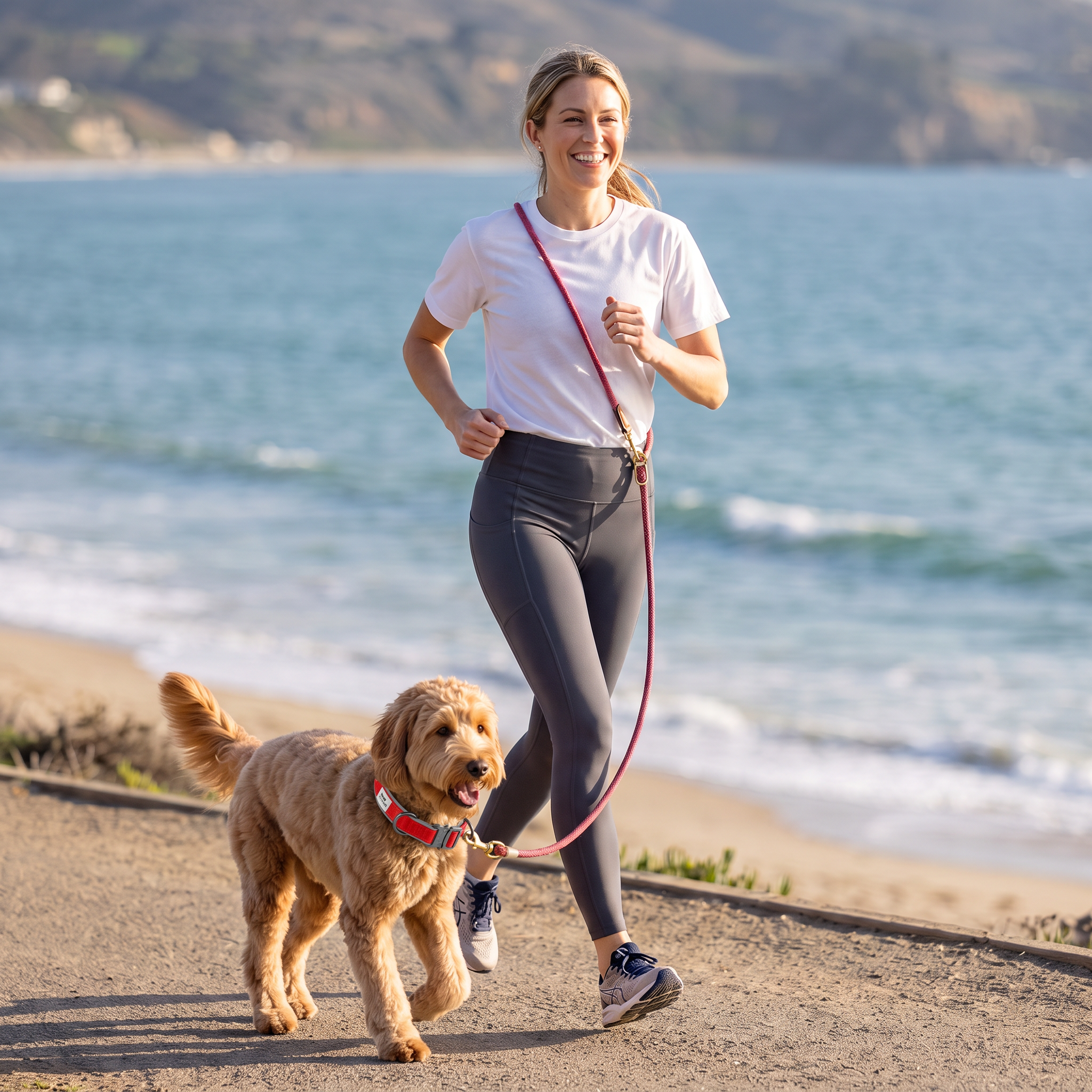 Furri Explorer Hands-Free Crossbody Leash: Effortless Adventures with Climbing Rope - Melange Red Grey