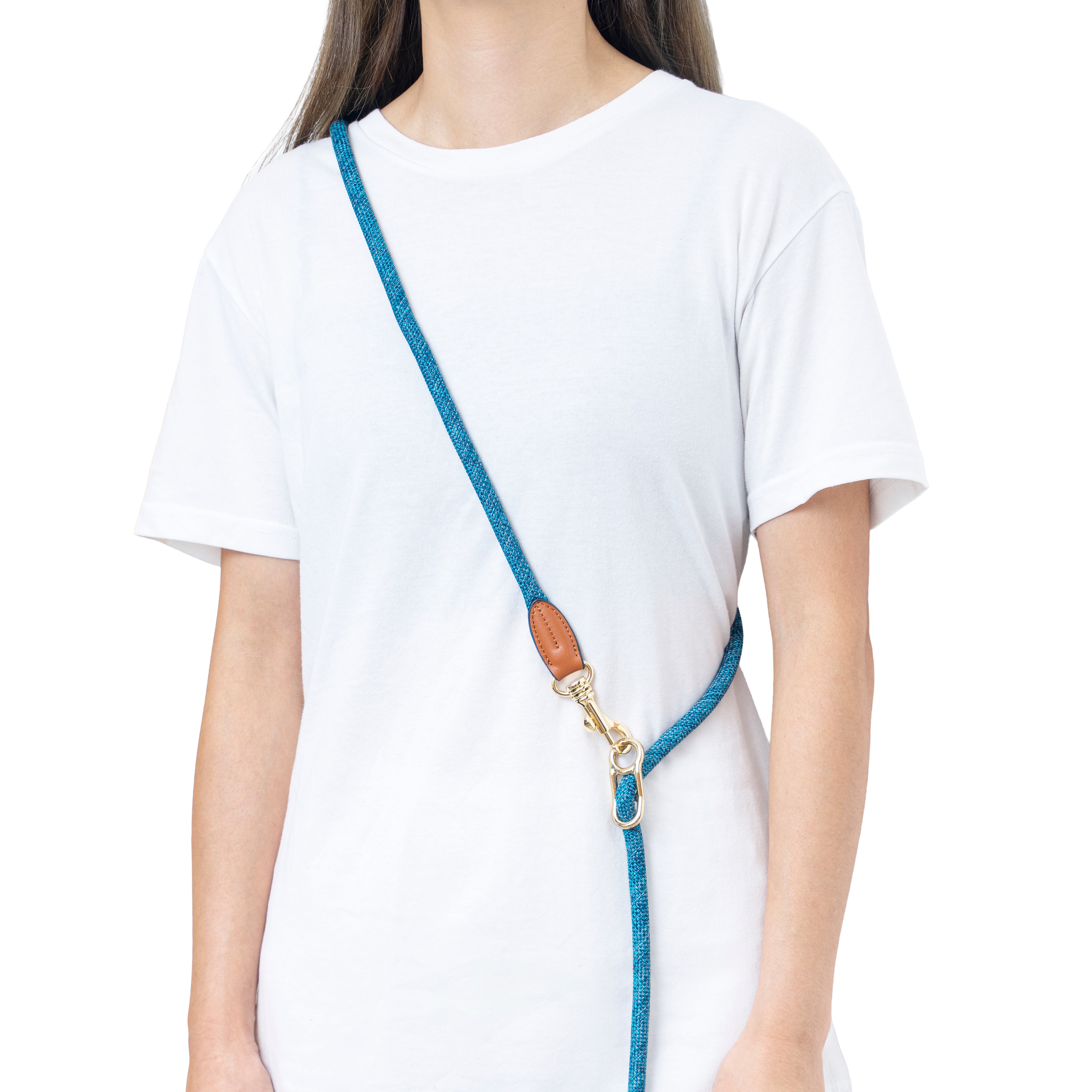 Furri Explorer Hands-Free Crossbody Leash: Effortless Adventures with Climbing Rope - Melange Blue Grey