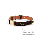 Handcrafted Engraved Leather Dog Collar - Cognac Brown